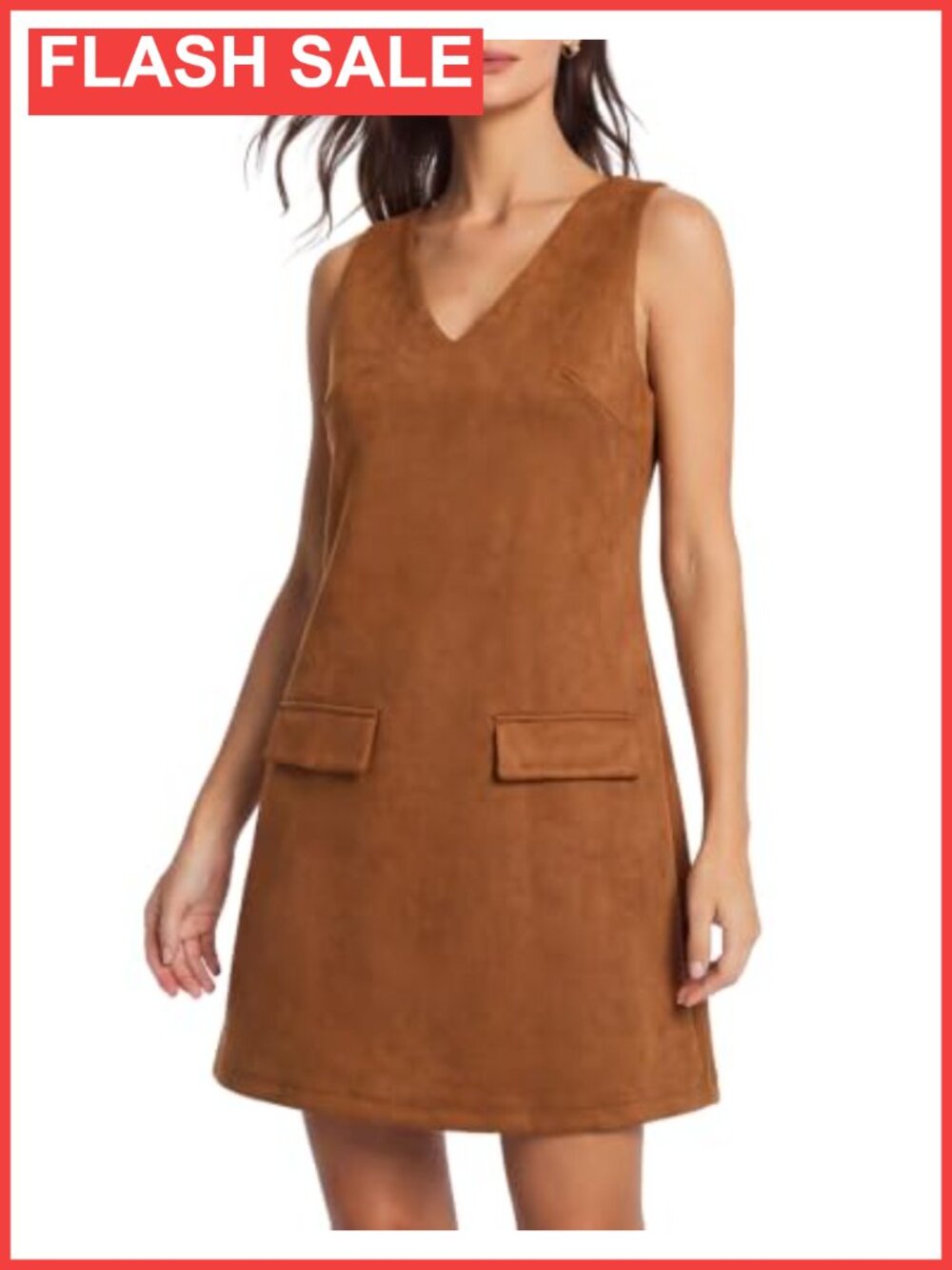 Faux Suede Mini Dress V Neck Sleeveless Pinafore Overall Casual